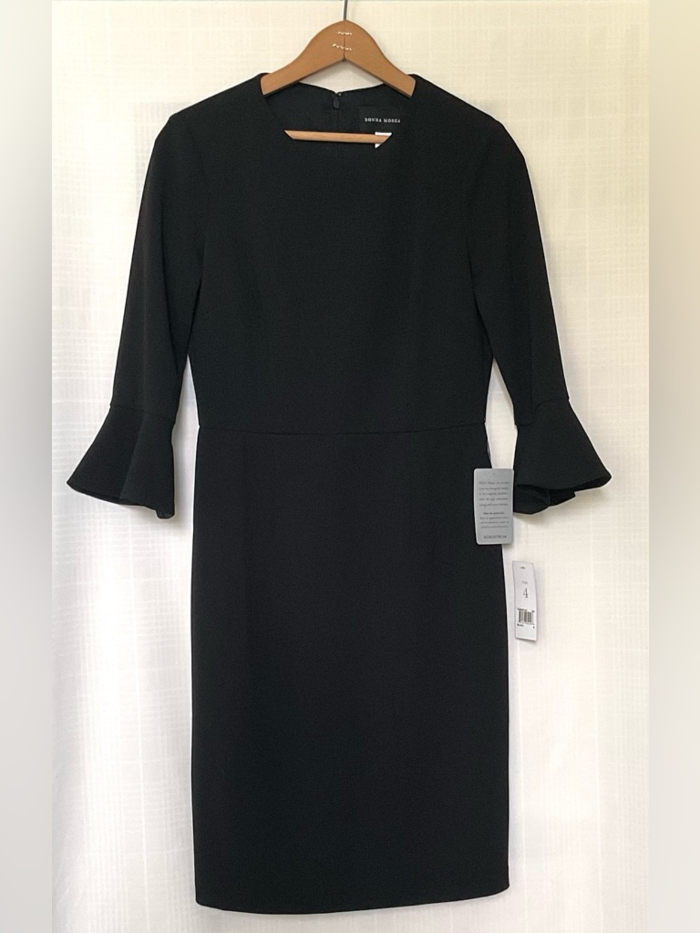 NWT Donna Morgan Black Bell-Sleeve Midi Sheath Dress